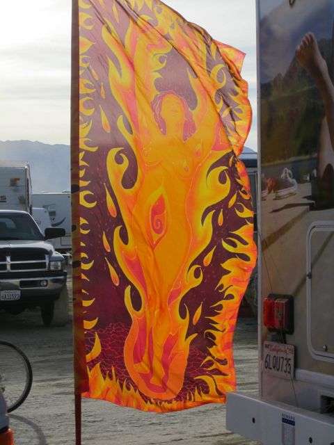 my Burning Woman banner at camp