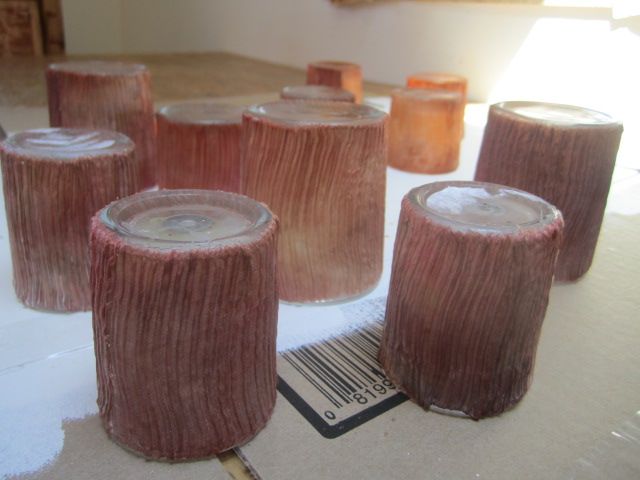 votive holders I covered with dyed silk