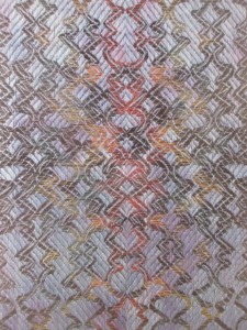 #433 Local Journey: Dawn, Day, Dusk (detail), Janice Lessman-Moss, Linen, paper core, digital jacquard, hand-woven TC2, shifted ikat weft, 2014