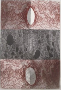 Materialities, Transformation, Joyce Watkins King, Acrylic and stockings on cradled board, 2014